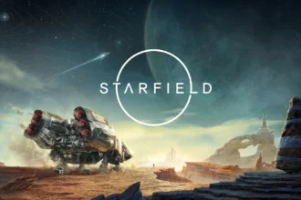 Arte oficial de Starfield mostrando una nave espacial en un planeta alienígena, el RPG de ciencia ficción de Bethesda.