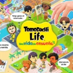 Arte promocional de Tomodachi Life: Una vida de ensueño con varios personajes Mii interactuando en una isla llena de actividades.
