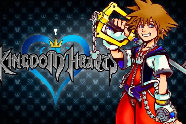 Sora empuñando la Llave Espada en una imagen promocional del primer Kingdom Hearts