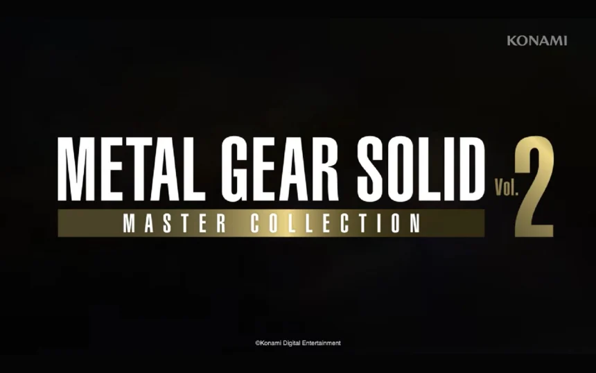 Logo de Metal Gear Solid Master Collection Vol. 2 con fondo oscuro y marca Konami