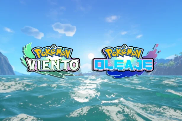 Logos de Pokémon Viento y Pokémon Oleaje sobre un océano tropical, presentación oficial de la décima generación para Nintendo Switch 2
