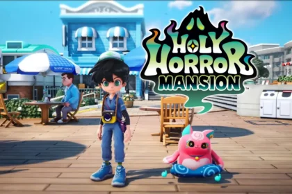Protagonista con cámara y criatura espiritual en una ciudad colorida de Holy Horror Mansion, nuevo RPG de Level-5