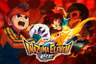 Arte promocional de Inazuma Eleven RE con Mamoru Endo y jugadores ejecutando técnicas especiales en el remake con gráficos mejorados