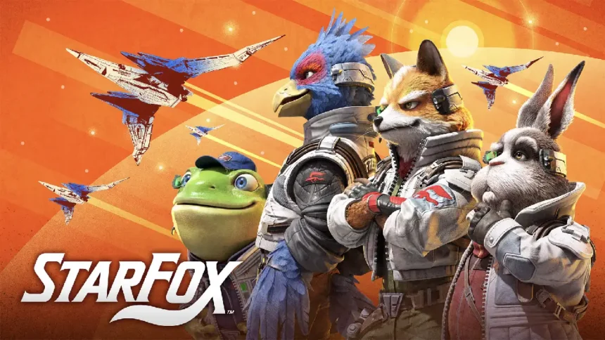 Fox McCloud junto al equipo Star Fox pilotando los Arwing en Star Fox para Nintendo Switch 2 con gráficos renovados y ambientación espacial.